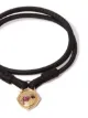 Annoushka 18kt yellow gold Lovelock heart & arrow diamond and pink sapphire charm black leather bracelet
