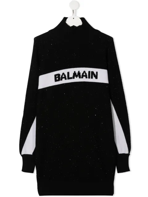 Balmain Kids كنزة طويلة بتطريز شعار الماركة