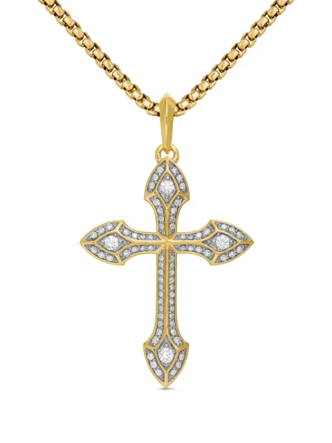 David Yurman 18kt yellow gold Gothic Cross diamond amulet (36.5mm)