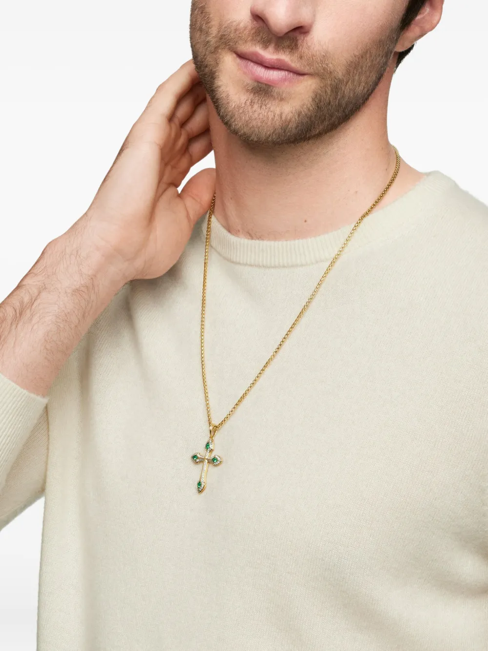 David Yurman 18kt Gothic Cross Gelbgoldamulett Mit Diamant 36,5mm 