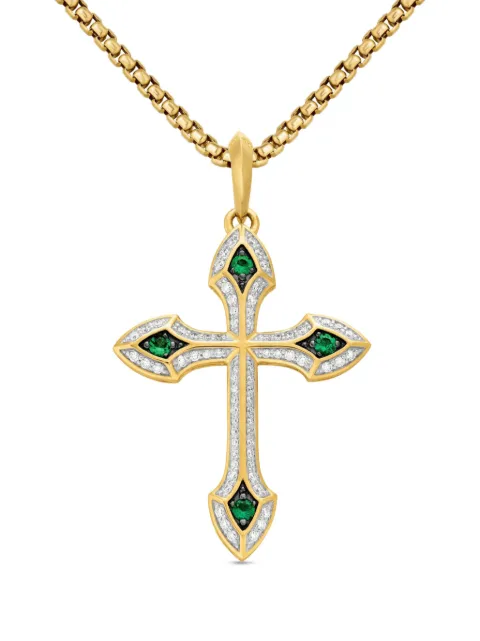 David Yurman 18kt yellow gold Gothic Cross diamond amulet (36.5mm)