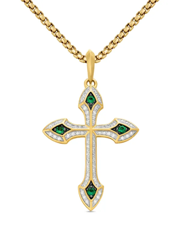 David Yurman 18kt Yellow Gold Gothic Cross Diamond Amulet (36.5mm