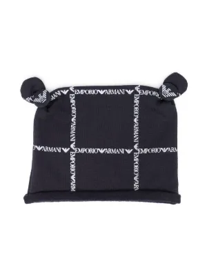 Emporio Armani Kids モノグラム ニットベレー帽 | ブルー | FARFETCH JP