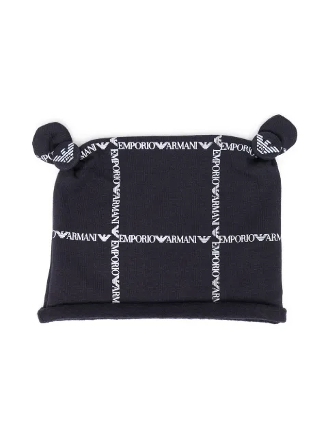 Emporio Armani Kids logo-print ear-detail beanie 