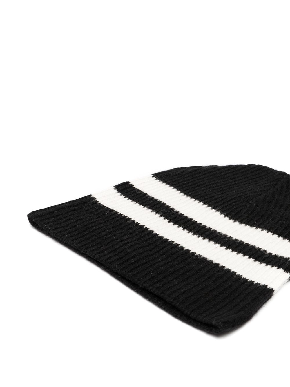 Shop Cashmere In Love Striped Ribbed-knit Beanie In Black