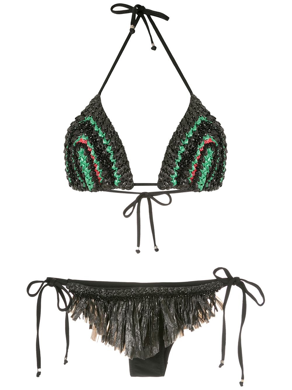 Amir Slama Crochet Fringed Bikini Set Farfetch