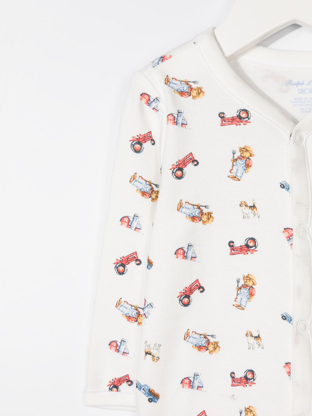 Shop Ralph Lauren Farmer Teddy Print Baby Grow In 白色