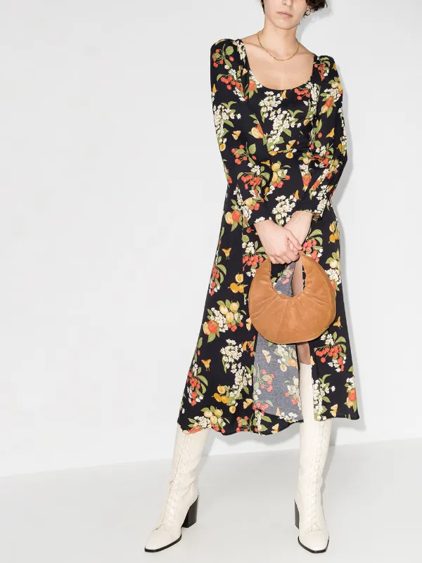 Reformation Alessi Fruit Print Midi Dress Black 1307222soi Farfetch