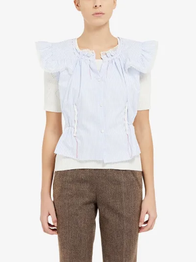 pinstriped ruffled short-sleeve 