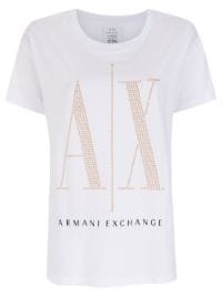 ＜Farfetch＞ Armani Exchange スパンコール ロゴ Tシャツ - ホワイト画像