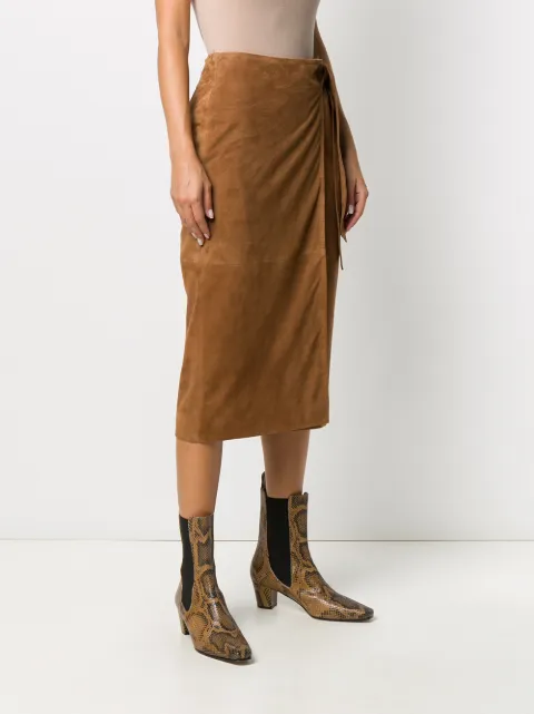 brown suede wrap skirt