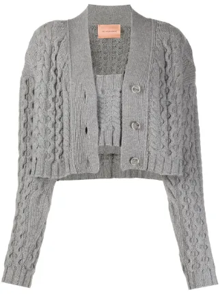 black chunky knit cropped cardigan