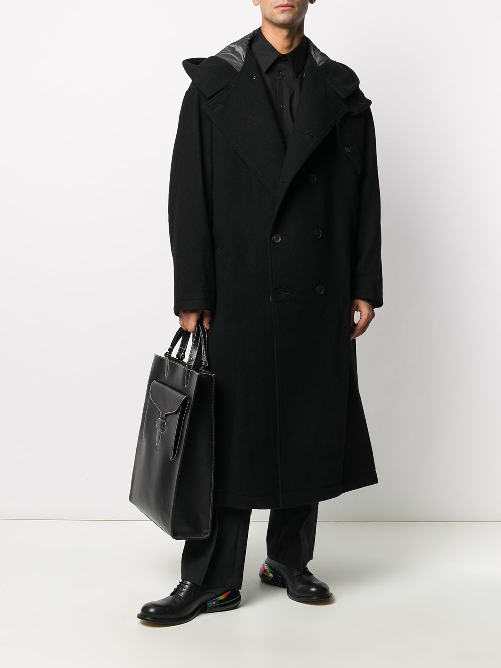 фото Yohji yamamoto двубортное пальто с капюшоном