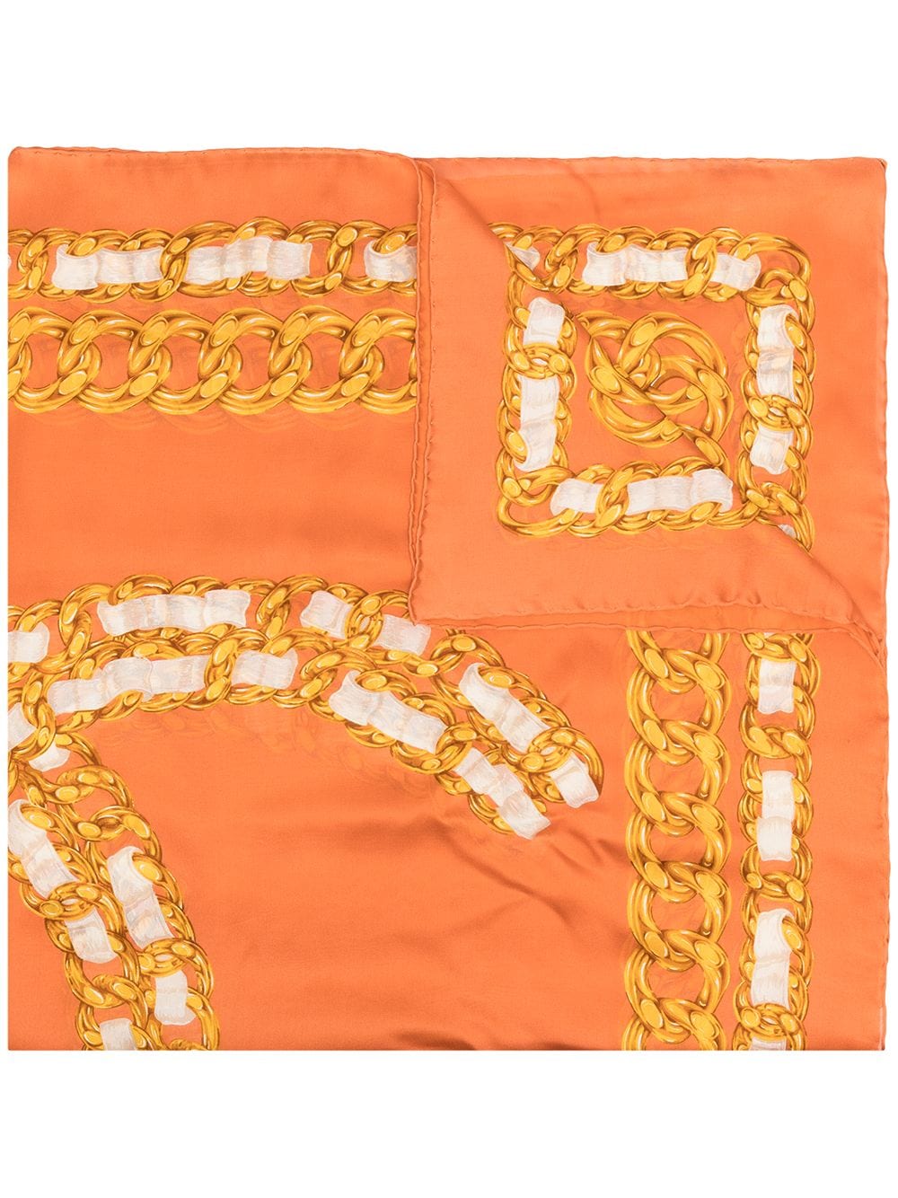 Pre-owned Chanel 1990s Chain-link Print Scarf In Orange