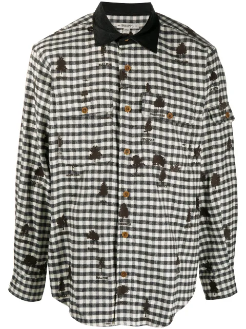 Phipps gingham shirt with all-over tree embroidery