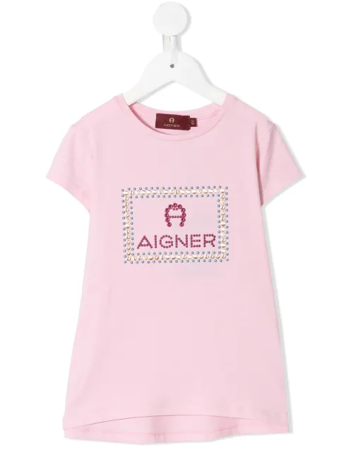 Aigner Kids rhinestone-embellished logo T-shirt