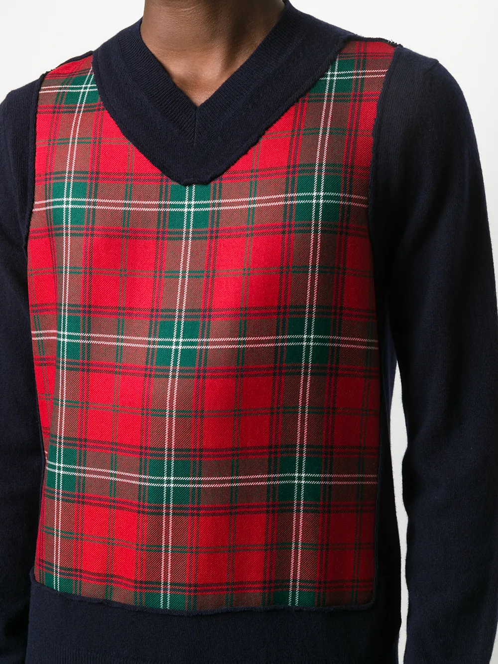 Shirt tartan check V-neck wool jumper 