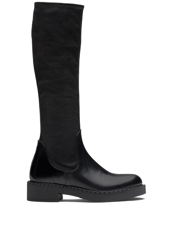 Shop black Prada knee-high boots with 