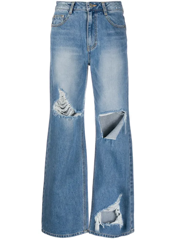 distressed wide leg jeans