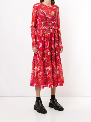 floral check print midi dress展示图