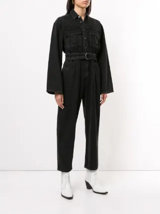 belted denim jumpsuit展示图