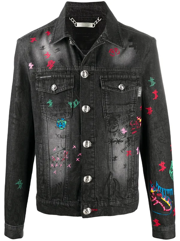 jean jacket with graffiti