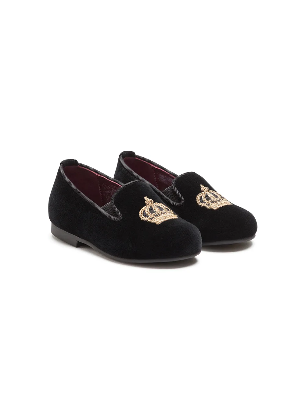 

Dolce & Gabbana Kids velvet-effect crown-embroidered slippers - Black