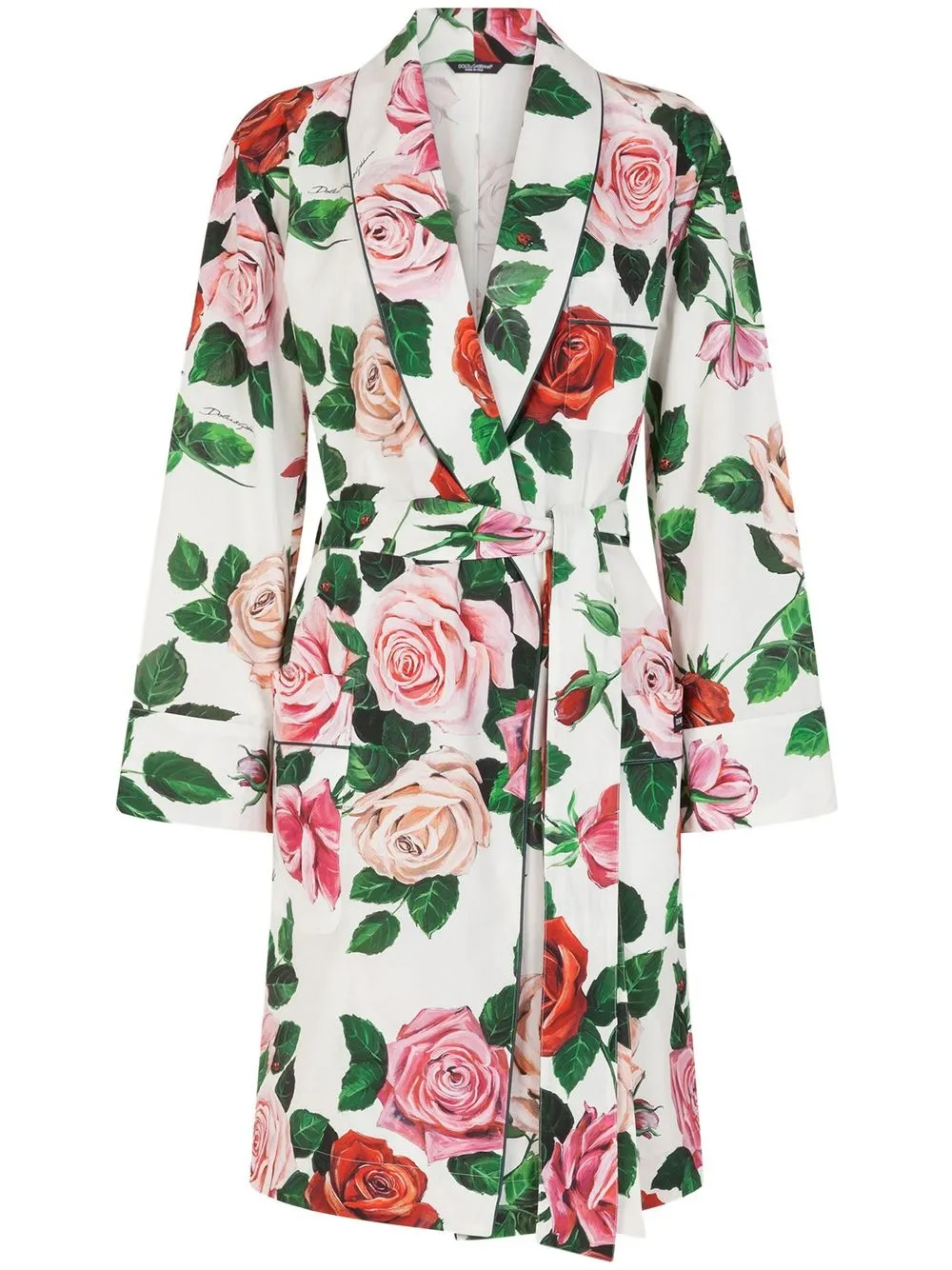 

Dolce & Gabbana rose-print cotton robe and mask set - White