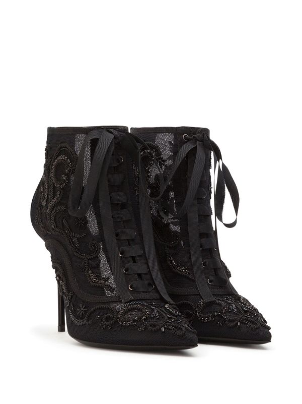 embroidered lace up boots