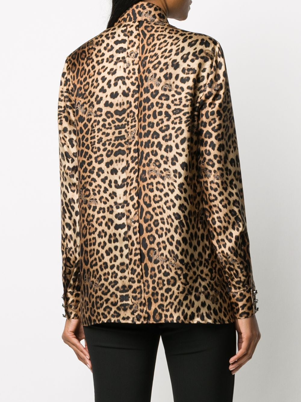 Shop Philipp Plein Leopard-print Logo Silk Shirt In Brown