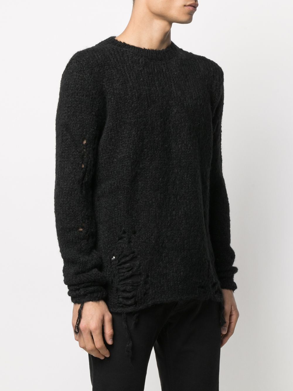 Shop Thom Krom Distressed Crew Neck Sweater In Black