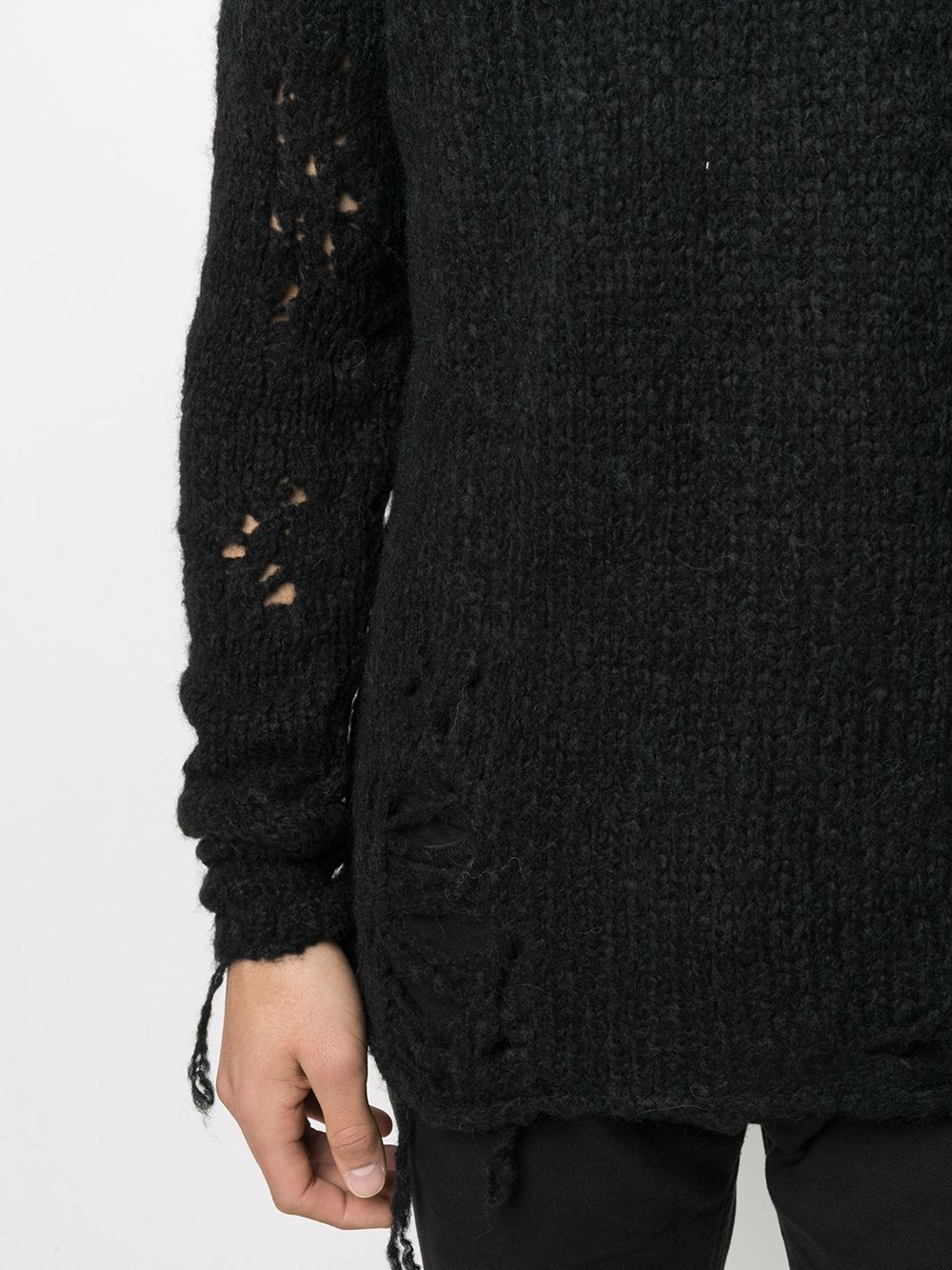 Shop Thom Krom Distressed Crew Neck Sweater In Black