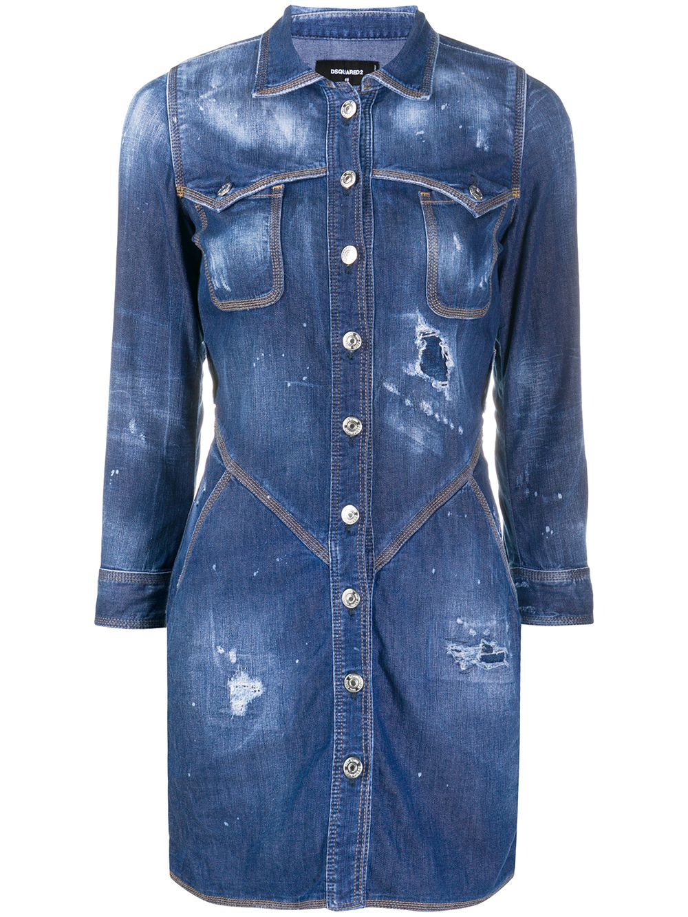 фото Dsquared2 джинсовое платье-рубашка с эффектом потертости