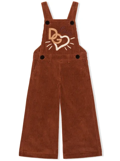Dolce & Gabbana Kids دنغري بقماش مخملي مضلّع وتطريز شعار الماركة
