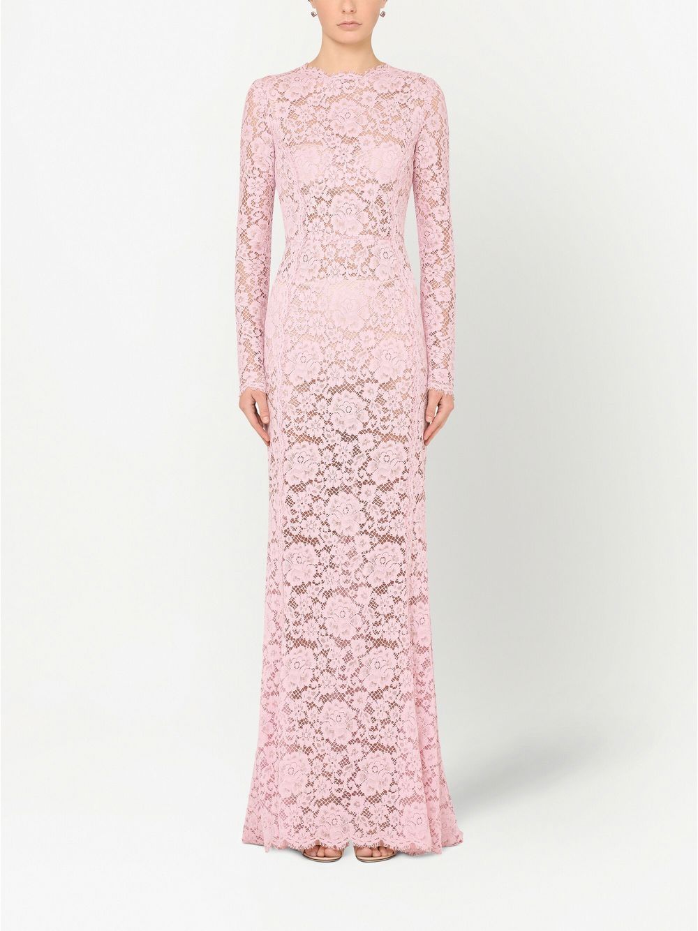 Shop Dolce & Gabbana Lace-overlay Train Maxi Dress In Pink