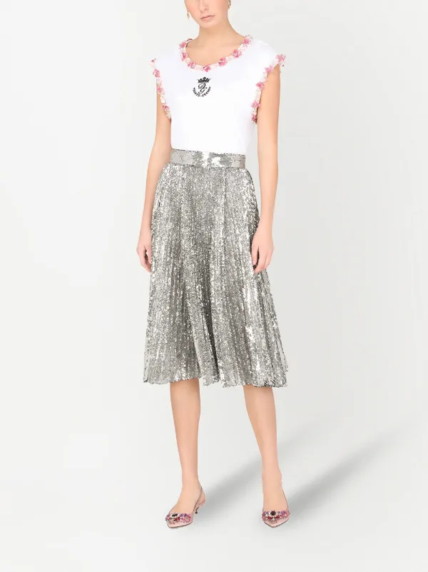 Short raschel tweed A-line skirt with bejeweled buttons in
