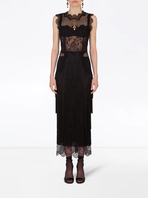 Dolce & Gabbana fringe-detail lace sheath dress F6K6QZGDW83 - 1