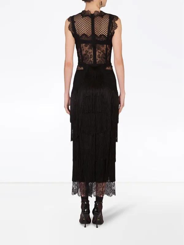 Dolce & Gabbana CW2215A6L05HA5KT 関税送料込 Dolce & Gabbana fringe-detail Lace Sheath Dress | Black