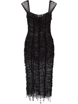 Dolce & Gabbana square-neck Embellished Midi Dress | Black | FARFETCH UK