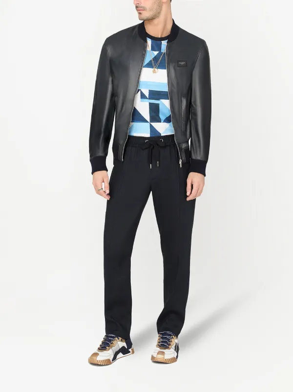 Dolce & Gabbana logo-plaque Leather Bomber Jacket | Black