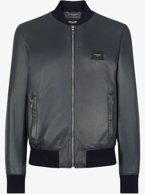 Dolce & Gabbana logo-plaque leather bomber jacket