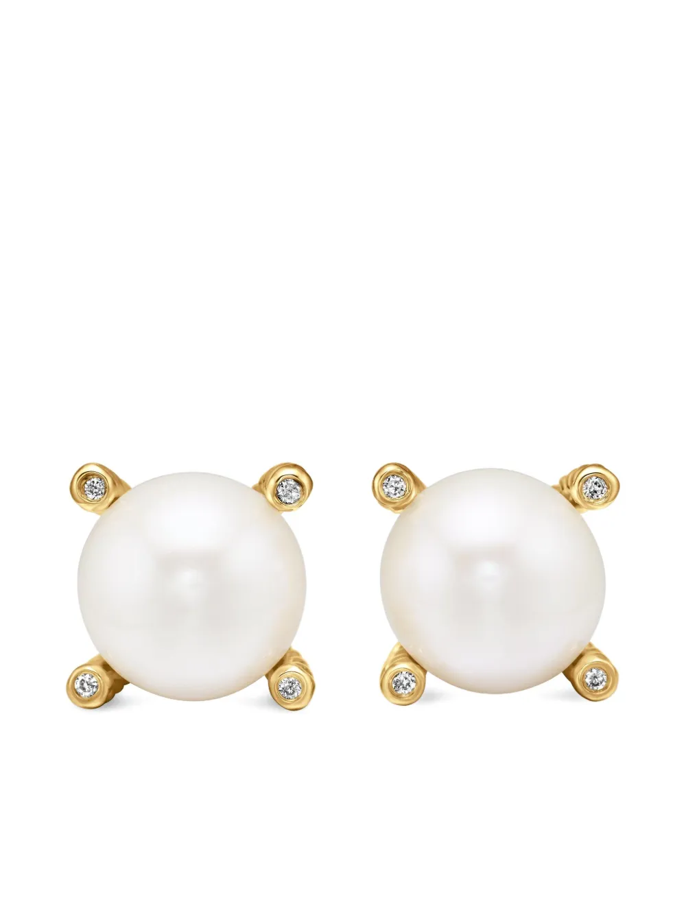 David Yurman ダイヤモンド&パール ピアス 14mm 18Kイエローゴールド - ホワイト David Yurman ダイヤモンド&パール ピアス 14mm 18Kイエローゴールド - ホワイト