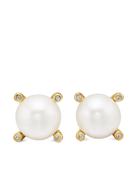 David Yurman 18kt yellow gold pearl and diamond stud earrings (14mm)