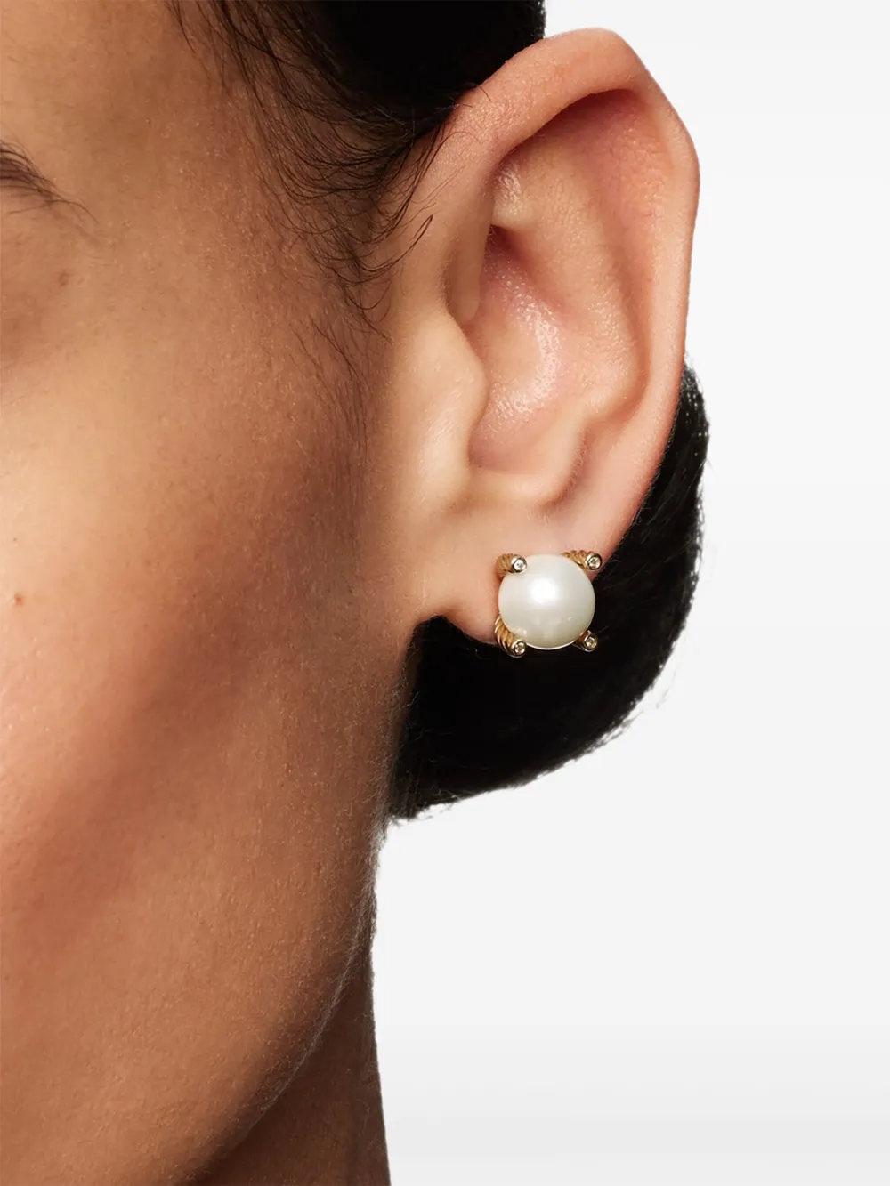  David Yurman 18kt Gelbgoldohrstecker Mit Perlen Und Diamant 14mm   Weiß 