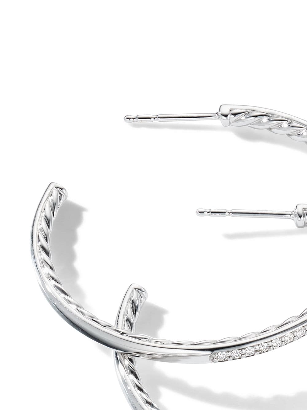 Shop David Yurman Sterling Silver Pavé Diamond Hoop Earrings