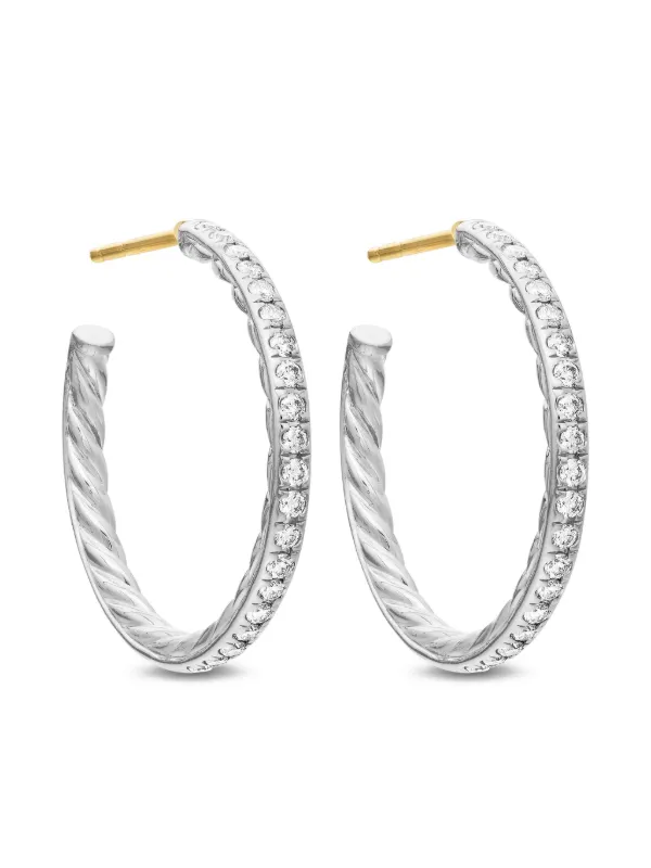 David Yurman Sterling Silver Pavé Diamond Hoop Earrings (25.4mm)