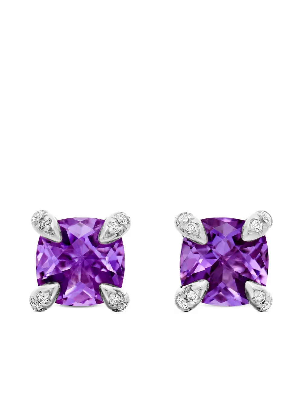 David Yurman Petite Châtelaine アメジスト&ダイヤモンド ピアス 6mm スターリングシルバー - パープル David Yurman Petite Châtelaine アメジスト&ダイヤモンド ピアス 6mm スターリングシルバー - パープル