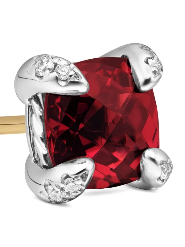David Yurman Sterling Silver 7mm Albion Red Garnet Diamonds  David Yurman Red Diamond Earrings main image 1