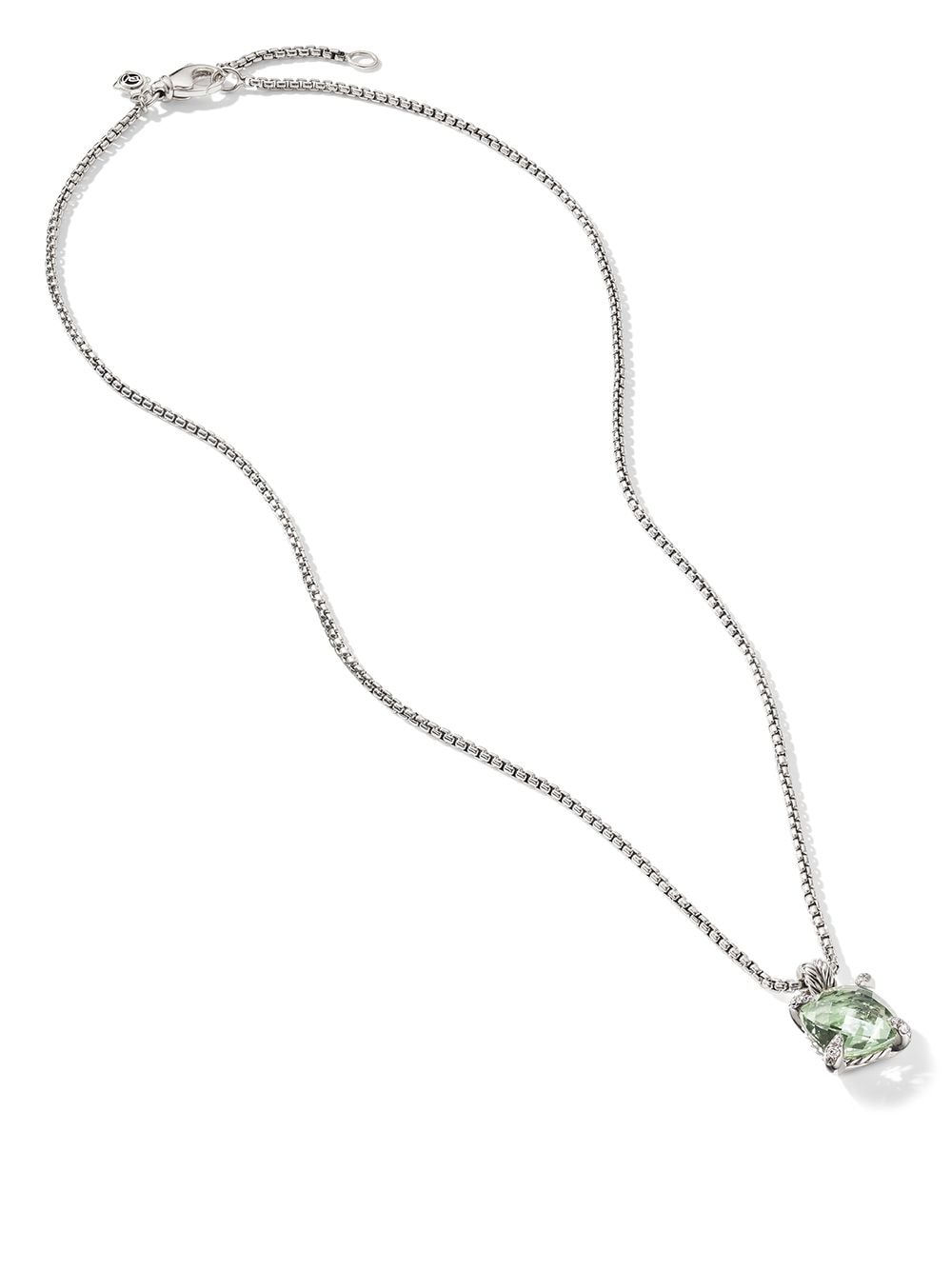 Shop David Yurman Sterling Silver Chatelaine Prasiolite And Diamond Necklace In Green