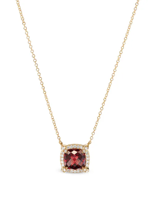 David Yurman 18kt yellow gold petite Chatelaine pavé diamond and garnet pendant necklace 